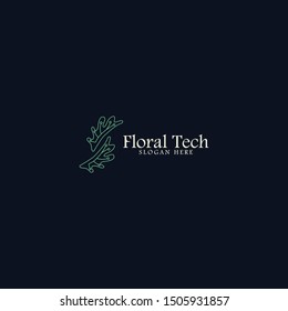 floral tech logo vector concept with simple style