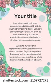 Floral template with flower elements. Flower of flowering branches of cherry, peach, pear, sakura, botanical illustration. 
