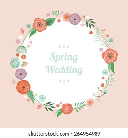 Floral template with flowers, leaves, plants