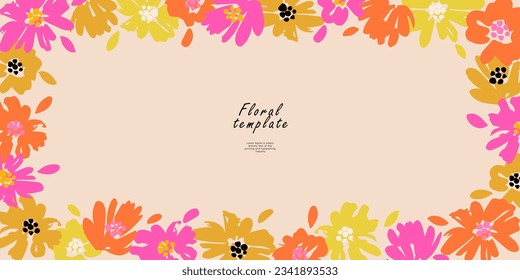 Floral template for poster, card, cover, label, background, banner in modern minimalist style and simple summer design templates with flowers and plants.