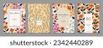 Floral template set for poster, card, cover, label, banner in modern minimalist style and simple summer design templates with flowers and plants.