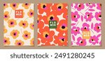 Floral template set for poster, card, cover, label, banner in modern minimalist style and simple summer design background with flowers and plants.