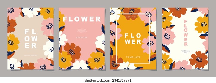 Floral template set for poster, card, cover, label, banner in modern minimalist style and simple summer design templates with flowers and plants.