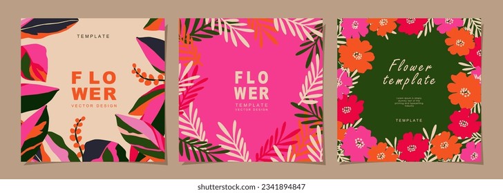 Plantilla floral para afiche, tarjeta, cubierta, etiqueta, banner de estilo minimalista moderno y plantillas de diseño de verano sencillas con flores y plantas.