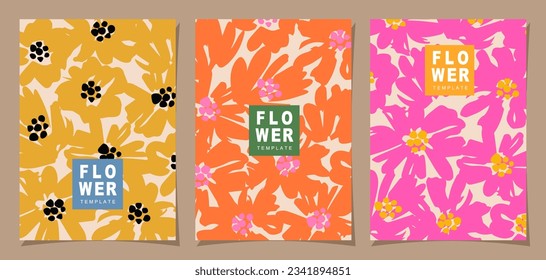 Floral template set for poster, card, cover, label, banner in modern minimalist style and simple summer design templates with flowers and plants.