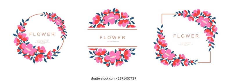 Plantilla floral para afiche, tarjeta, cubierta, etiqueta, banner, invitación en un hermoso estilo botánico de lujo y elegante marco de diseño vectorial de jardín con flores y plantas.