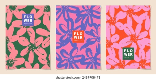 Blumenset für Poster, Vorlage, Cover, Label, Banner im modernen minimalistischen Stil und schlichtem Sommerdesign-Hintergrund mit Blumen und Pflanzen.