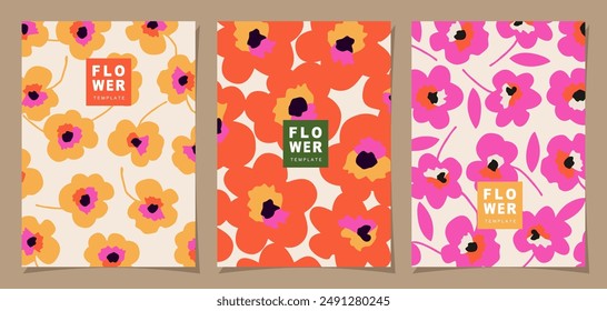 Blumenset für Poster, Vorlage, Cover, Label, Banner im modernen minimalistischen Stil und schlichtem Sommerdesign-Hintergrund mit Blumen und Pflanzen.