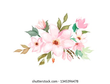 Floral template for wedding cards, invitations, Easter, birthday. Watercolor style. Vector  illustration