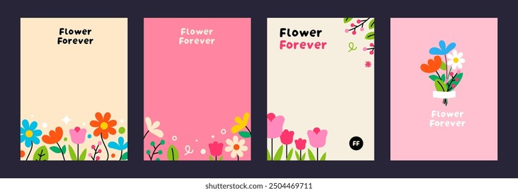 Floral Templates in Bright Colors Editable Stoke Vector Illustration in Flat Style for Creative and Decorative Designs