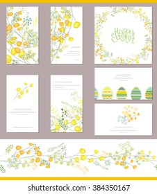Floral templates with cute bunches of yellow mimosa. For romantic, spring and easter  design, announcements, greeting cards, posters, advertisement.