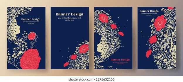 Floral templates. Universal and artistic with many decorative flowers, leaves and twigs. For invitation, flyer, business card, brochure, email