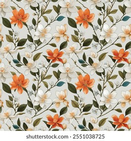 Floral Textile in Pattern Vector Repeat Designed for Fabric, Garment Creations, Wallpaper, and Wrapping.
