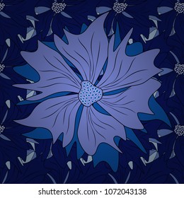 Floral textile print. Black, neutral and blue stained glass vitrage. Islamic vector oriental background with abstract flowers. Seamless pattern morrocan ornament.