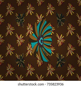 Floral textile print. Brown, yellow and black stained glass vitrage. Islamic vector oriental background with abstract flowers. Seamless pattern morrocan ornament.