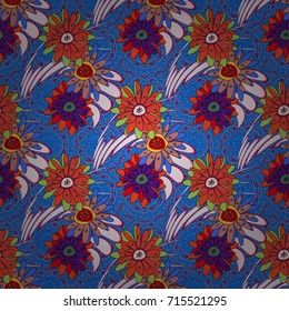 Floral textile print. Islamic vector oriental background with abstract flowers. Seamless pattern morrocan ornament. Blue, pink and neutral stained glass vitrage.