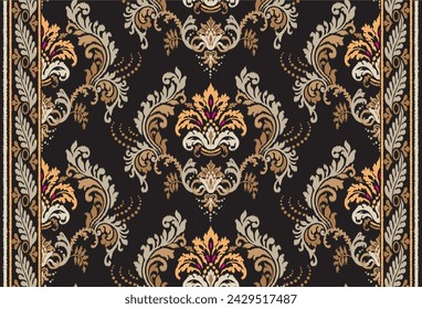 Floral Textile seamless pattern.Design with flower,leaf element on black backgroud.Classic style.Hand drawn.Design is perfect for adding to textile,fabric,background,clothes and fashion industry.