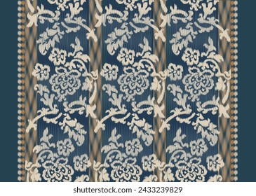 Floral Textile seamless pattern.Design with flower,leaf element on blue backgroud.Classic style.Hand drawn.Design is perfect for adding to textile,fabric,background,clothes and fashion industry.