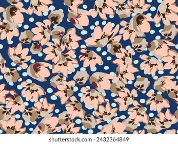 Floral texture in abstract shape with seamless repetition, spring floral pattern for fashionable dresses and shirts.