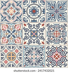 Floral texture in asian style. Geometric ceramic design tile. Vintage Illustration background. Azulejos motifs design surface. 