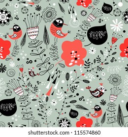 floral texture with birds