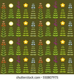 Floral texture on green background, seamless pattern, vector illustration.