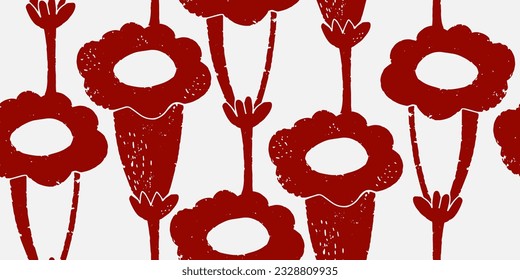 Floral texture pattern. Hand-drawn elements, rustic style, linocut. Vector seamless pattern for design.