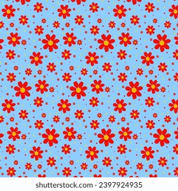 Textura floral de flores rojas sobre un fondo azul.