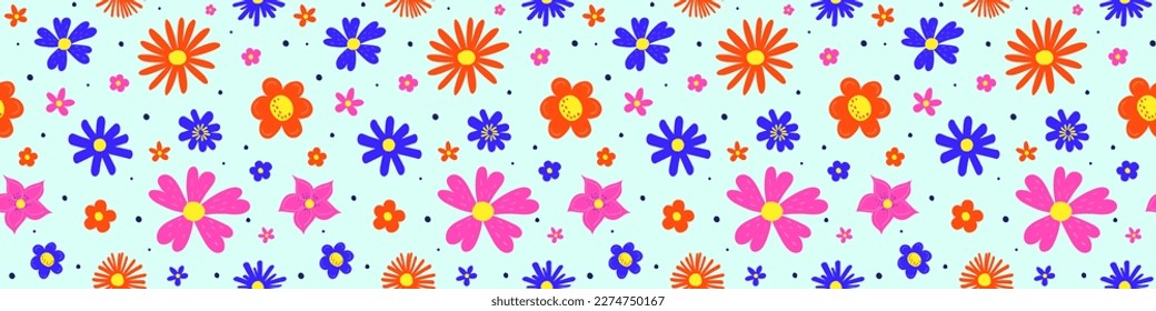 Floral texture. Spring background with colourful blowing flowers. Banner. Vector illustration