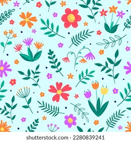 Textura floral. Fondo primaveral con flores y hojas de colores que soplan. Ilustración del vector