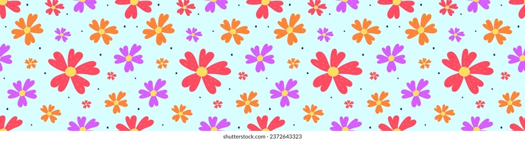 Floral texture. Spring background with colourful blowing flowers. Banner. Vector illustration