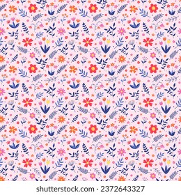 Textura floral. Fondo primaveral con flores y hojas de colores que soplan. Ilustración del vector