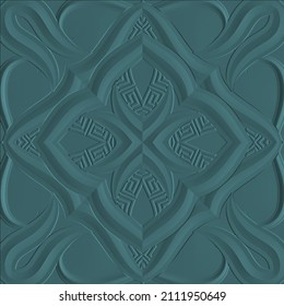 Floral texturizado 3d patrón sin costuras. Fondo grabado en el vector. Repita el procedimiento para atravesar el fondo de las flores. El adorno de color gris de relieve superficial es de estilo barroco. Crujido de la llave griega. Diseño moderno con efectos de relieve