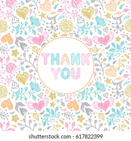 Floral thank you card on white background.Vector illustration.