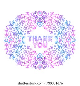 Floral thank you card on white background.Vector illustration.