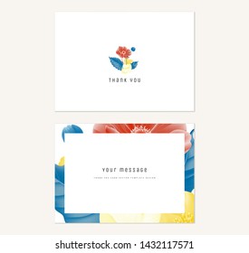 Floral thank you card template design, flowers bouquet in yellow, red and blue tones on white