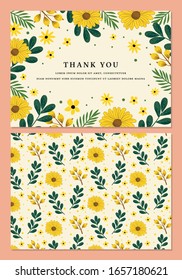 Floral Thank You Card Template In Vector With Back Design.