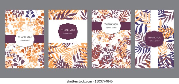 Floral thank you cards set, wedding, party invitations tamplate kit, autumn bright colors classic, universal design