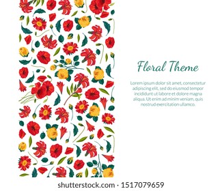 Floral Theme Banner Template with Beautiful Flowers Pattern, Design Element Can Be Used for Invitation, Poster, Website, Greeting Card Vector Illustration