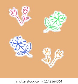 Floral theme, branches, doodles, labels, dashed lines  pattern. Hand drawn.
