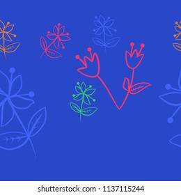 Floral theme, branches, doodles seamless  pattern. Hand drawn.