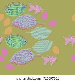 Floral  theme striped seamless  pattern. Hand drawn.