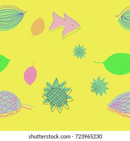 Floral  theme striped seamless  pattern. Hand drawn.