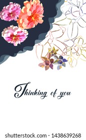 floral thinking of you - card.  vector illustration. 