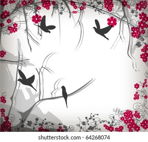 Floral thorns with birds