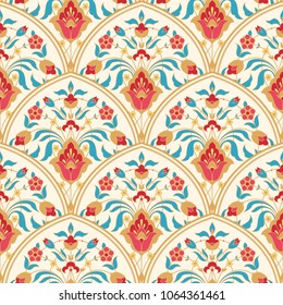 Floral tile background, traditional oriental motif, vector seamless pattern