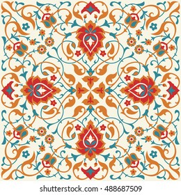 Floral tile design in Eastern style. Traditional ornate background. Arabic, Turkish, Ottoman, Persian ornamental decor 