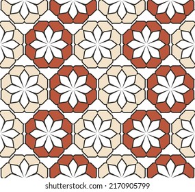 Floral Tile Design Geometric Abstract Oriental  Background Seamless Pattern Minimal Traditional Concept Perfect for Allover Print Amber Brown Ecru Tones