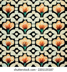 patrón de azulejos florales diseño hermoso e intrincado repetido amarillo