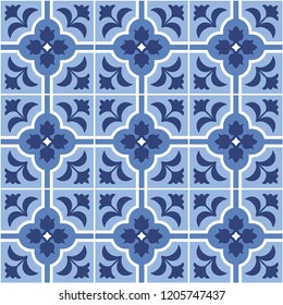 Floral tile pattern design. Mediterranean style. Vector illustration.